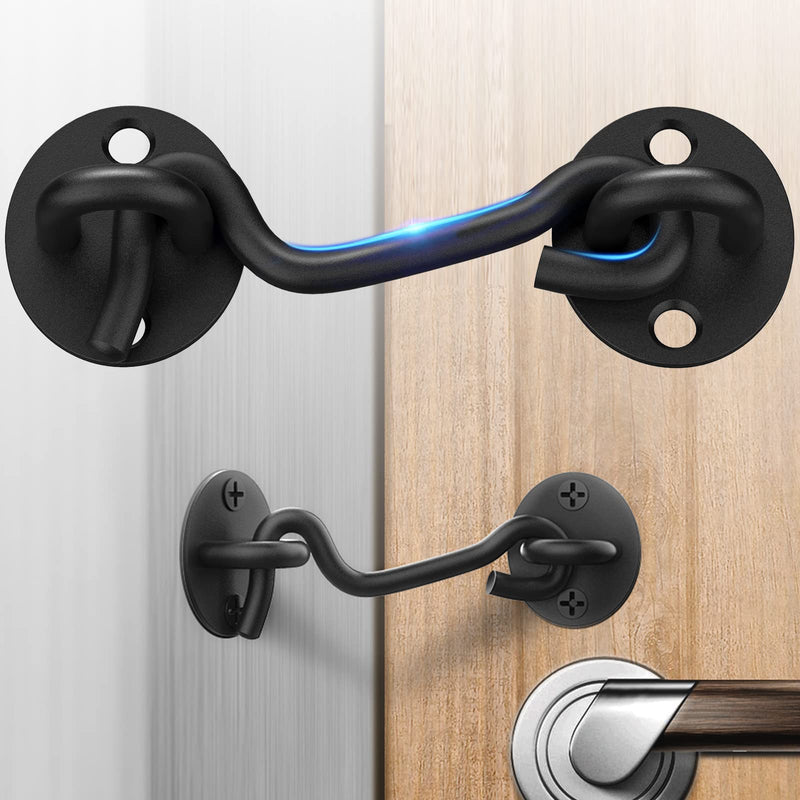[Australia - AusPower] - Barn Door Lock Gate Latch - 4 Inch Black Hook and Eye Latch Heavy Duty Screen Latches Hardware Stainless Steel Gate Lock Cabin Hooks for Sliding Door Bedroom Outdoor Window Cabinet Bathroom (1 PC) 1 