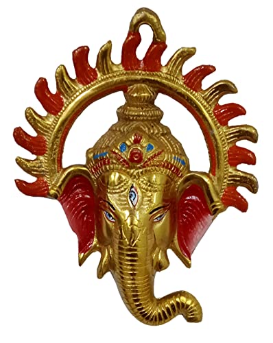 Purpledip Metal Wall Hanging Surya Ganesha: Ganapathi Vinayaka Plaque, Multicolor (12190A)