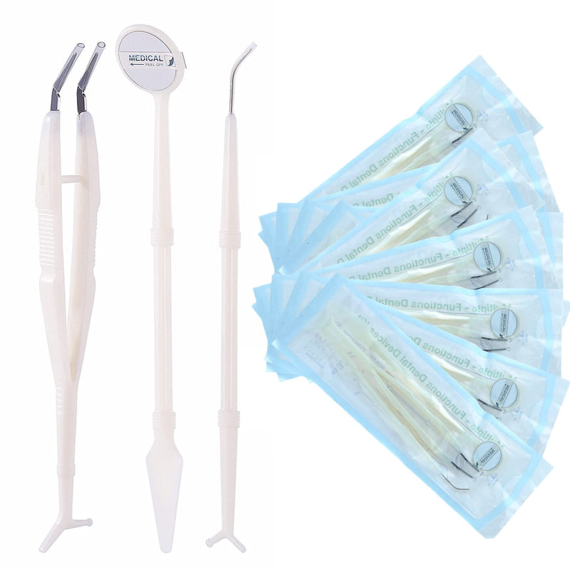 [Australia - AusPower] - JMU 10 Pack Disposable Dental Examination Kit, 3Pcs Basic Instruments Set, Sterile Packaging, Dental Mirror Explorer Probe Plier, Oral Cleaning Hygiene Kit Dentist Tools 