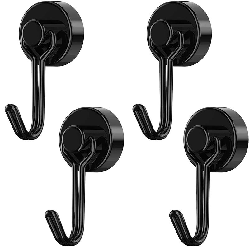 Tohoer Magnetic Hooks, Heavy Duty Neodymium Magnet Hook 30LBS with Rust Proof for Indoor Outdoor Hangers Hanging,Refrigerator,Grill,Tools,Kitchen,Key Holders,Black,Pack of 4 20 mm Black