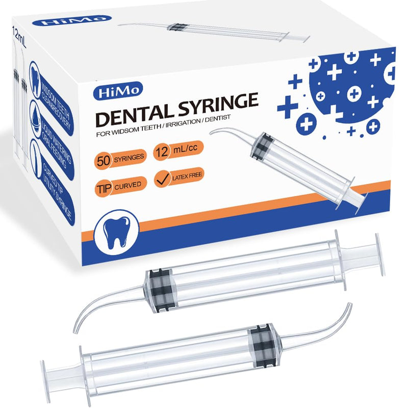 [Australia - AusPower] - Wisdom Teeth Syringe, 50 Pack Dental Irrigation Curved Syringes for Dental Care Liquid Oral Tonsil Stone TMJ Chin Pain Relief Recovery Dentist Implant Clean Feeding Water 
