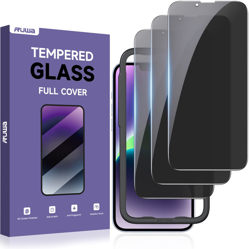 [Australia - AusPower] - Privacy Screen Protector for iPhone 13/13 Pro/14 [3-Pack][6.1 Inch] Display Tempered Glass Film with Easy Installation Frame, Ultra HD, 9H Hardness, Scratch Resistant, Case Friendly iPhone 13/13 Pro/14-6.1 Inch Privacy 3-Pack 