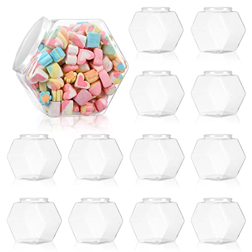 Yahenda 8 Pcs Hexagon Plastic Jars Cookie Jars with Airtight Lids Clear Candy Jar Wide Round Mouth Snacks Dog Food Candy Containers Reusable Coffee Display for Gifts and Storage(73 oz) 73 oz