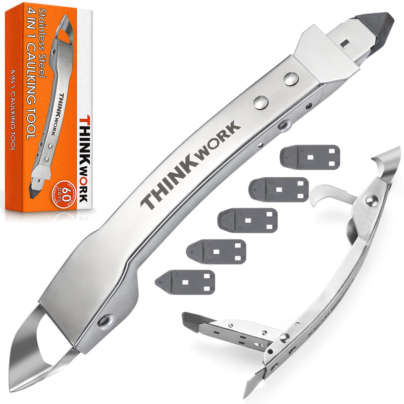 [Australia - AusPower] - THINKWORK Stainless Steel Caulking Tools, 4 in 1 Sealant Finishing Tool, Grout Removal Tool, Silicone Caulking Tool Caulk Remover for Kitchen Bathroom Window Sink Tile Joint Silver 
