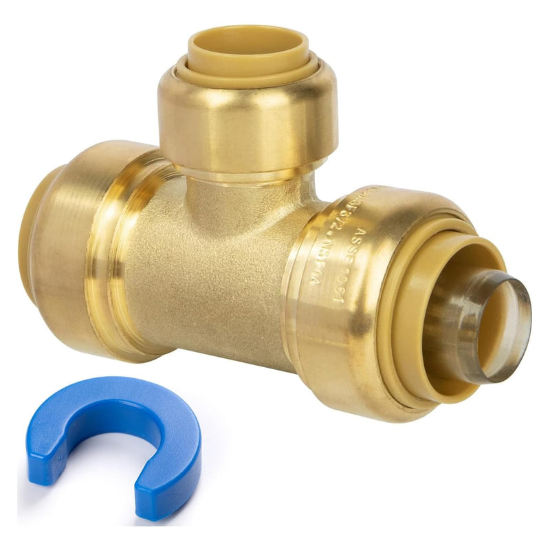 [Australia - AusPower] - 3/4" x 3/4" x 1/2" Reducing Tee, Push to Connect Brass Plumbing Fitting for Copper, CPVC, PEX Pipe, Heavy Duty Pushfit Pex Fitting with Upgraded Stiffener and Disconnect Clip, NSF & UPC Certified 3/4"x3/4"x1/2"-1Pack 