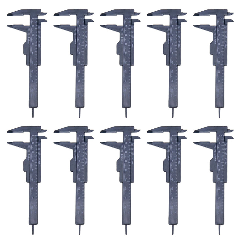[Australia - AusPower] - Pastlla 10pcs Plastic Vernier Caliper Mini Plastic Caliper Double Scale Measuring Tool for Student Jewelry Eyebrow Stencil 0-80mm/0-3.15 Inch Black 