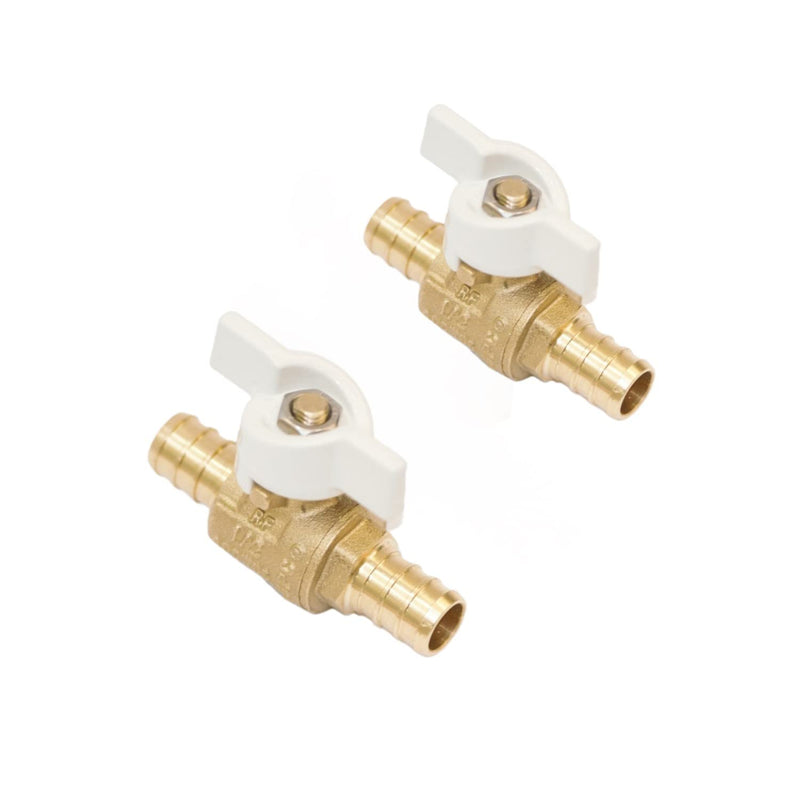[Australia - AusPower] - 1/2-in Brass Pex Ball Valve, 1/4 Turn Pex Shut Off Valve with White T-handle,1/2" Mini Brass Pex Barb Valve for Pex Tubing for Hot or Cold Water- (2-Pack) 2 