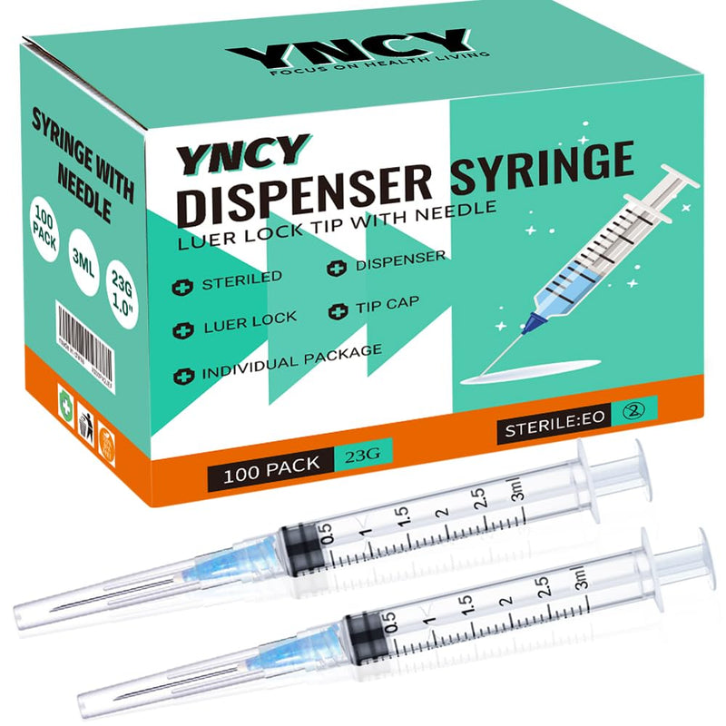[Australia - AusPower] - 100 Pack 3ml Disposable Syringe with Needle 23Ga 1.0 Inch, Luer Lock Syringes, Individual Sterilized Wrapped 3mL-23G 1.0 100 Pack 