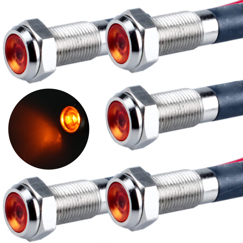 [Australia - AusPower] - 5 Pcs 6mm 110V-220VAC Metal LED Indicator Light Mounting Hole 1/4" 20mA Energy Saving Signal lamp Waterproof IP67 with Wire for machine tools household appliances etc. Yellow LED 