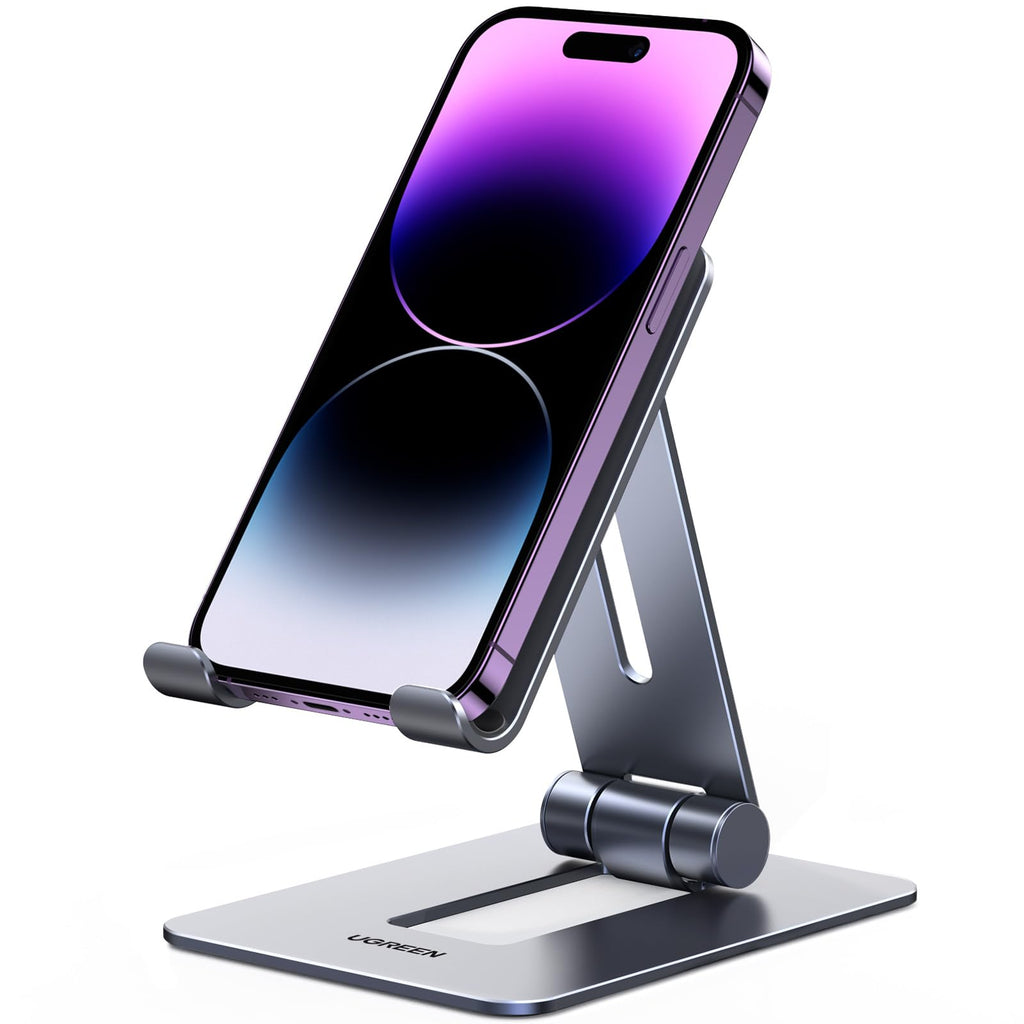 [Australia - AusPower] - UGREEN Cell Phone Stand Desk Phone Holder Compatible with iPhone 14 13 12 Pro Max 11 XS Max XR X 8 Plus, Fully Adjustable Foldable Desktop Aluminum Smartphone Stand 