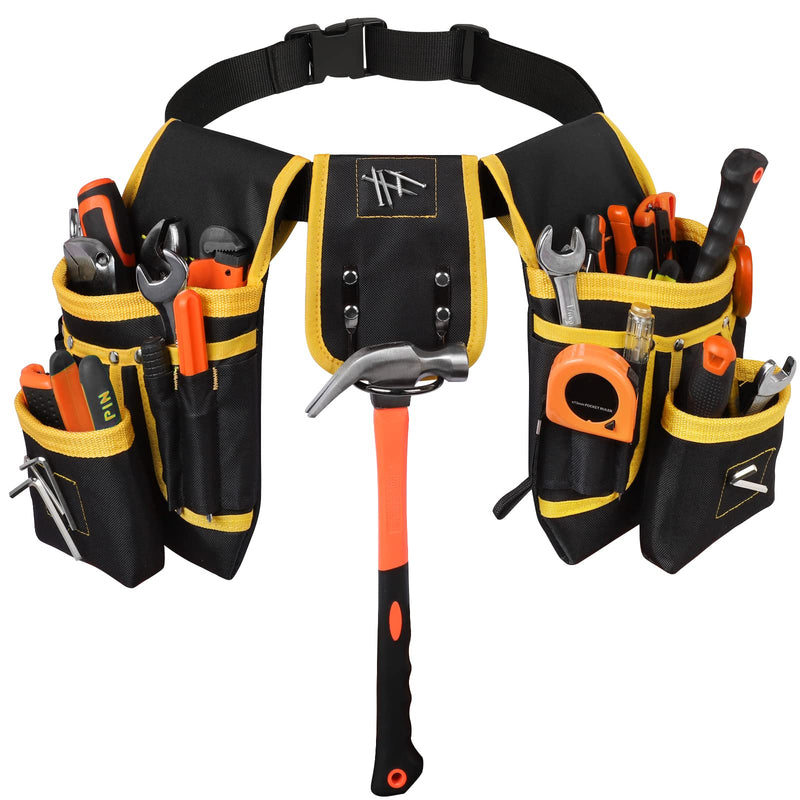 [Australia - AusPower] - Tool Belt, UUP 22 Pocket Tool Belts for Men Black and Yellow Heavy Duty Tool Pouch Bag, Detachable & Adjustable Tool Bags for Carpenter, Electrician, Woodworker, Construction, Father Day Gifts for Dad 