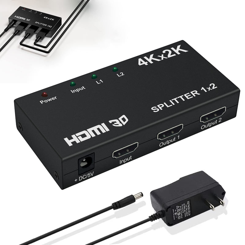 [Australia - AusPower] - DTECH 4K HDMI Splitter 1 in 2 Out High Speed Ultra HD 4K30Hz 3D Full HD 1080p Video and Audio Screen Duplicator Mirror Box for TV Laptop Monitor HDTV, Power Adapter Included, 50ft Distance 