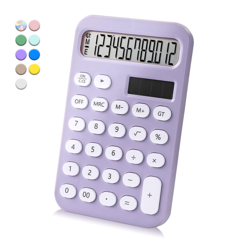 [Australia - AusPower] - Standard Calculator 12 Digit,Desktop Dual Power Battery and Solar,Desk Calculator with Large LCD Display for Office,School, Home & Business Use,Automatic Sleep.5.7 * 3.5in (Purple) Purple 