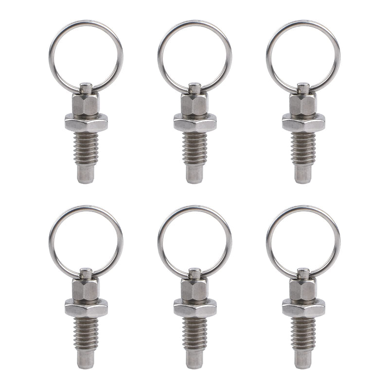 [Australia - AusPower] - 6Pcs Spring Plunger with Pull Ring, Quick Release Pin w/Drop Cam & Spring, Stainless Steel Non-Locking Type Stubby Hand-Retractable Spring Plunger Index Plunger 