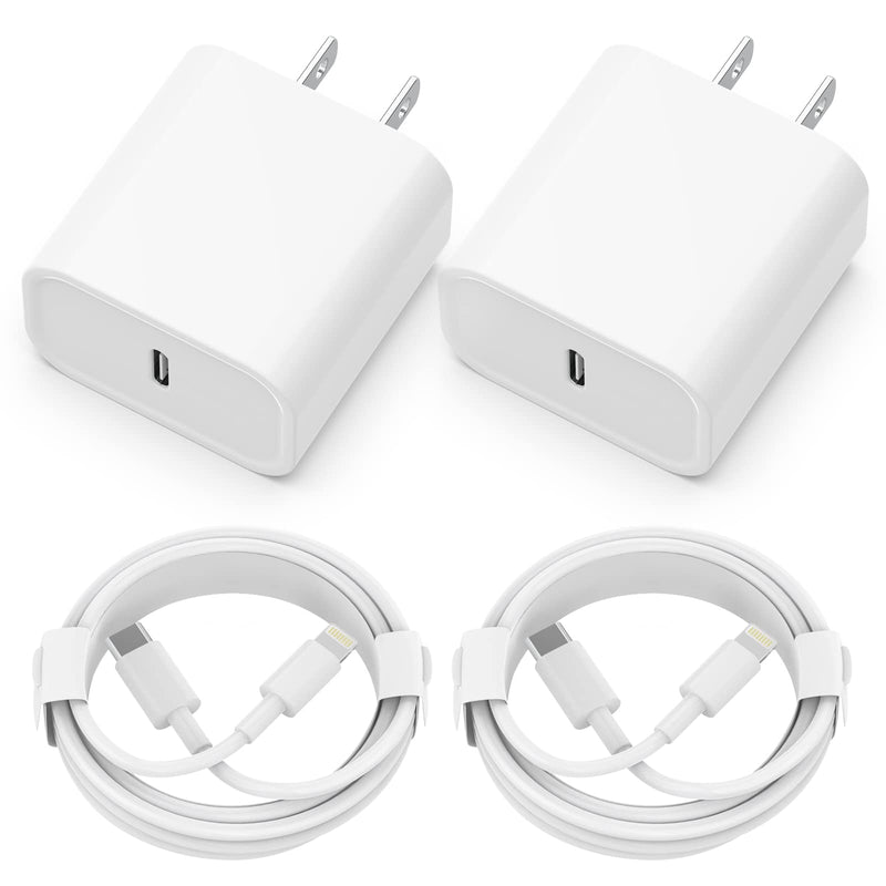 [Australia - AusPower] - iPhone Charger [Apple MFi Certified] 2 Pack 20W PD USB C Wall Fast Charger Adapter with 2 Pack 6FT Type C to Lightning Cable Compatible with iPhone 14 13 12 11 Pro Max XR XS X,iPad White 