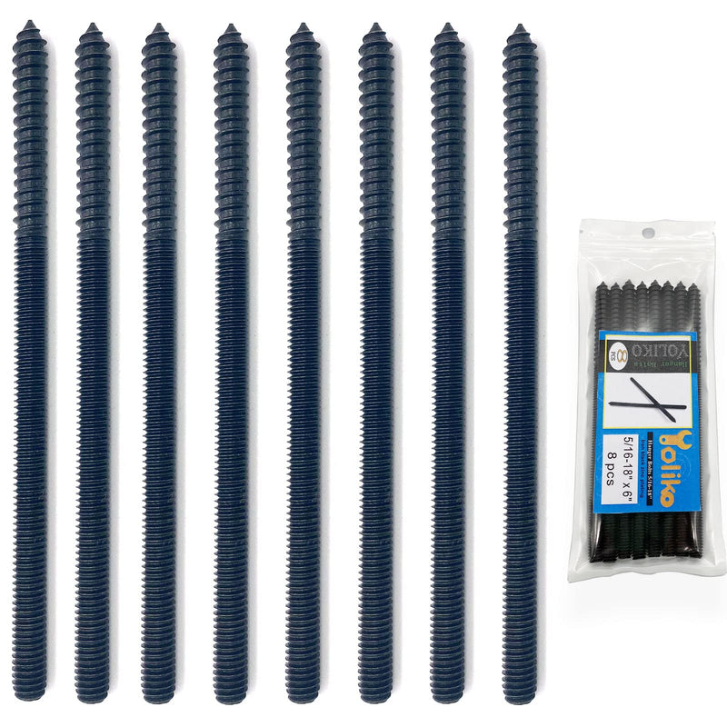 [Australia - AusPower] - 8 Pack 5/16-18 x 6 Inch Hanger Bolts 5/16-18" Black Double Headed Bolts 5/16 Wood Dowel Screw Self-Tapping Screw Hanger Bolts for Furniture Screws Double Screw Threaded Rods Bolt 150mm Length Black 5/16-18"x6"-8PCS 