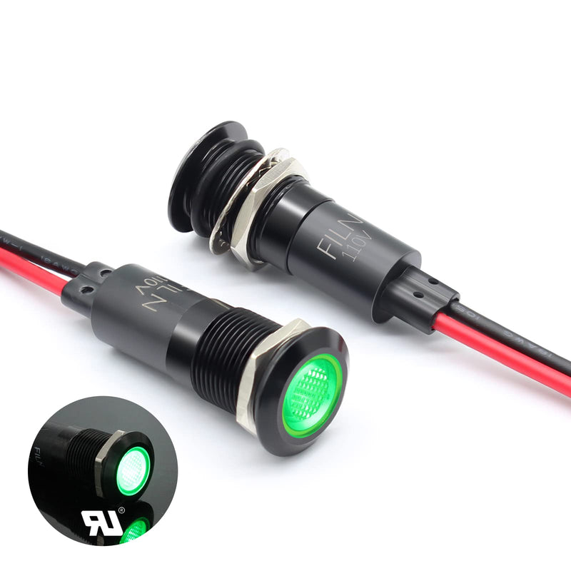 [Australia - AusPower] - 2PCS 12mm (1/2") Indicator light LED indicator Light Waterproof Metal Signal Lamp 110V IP67 Pilot Dash Lamp Head Blue for Car Boat Light (110v-Black Anodized Green 2PCS) 110v-Black Anodized 