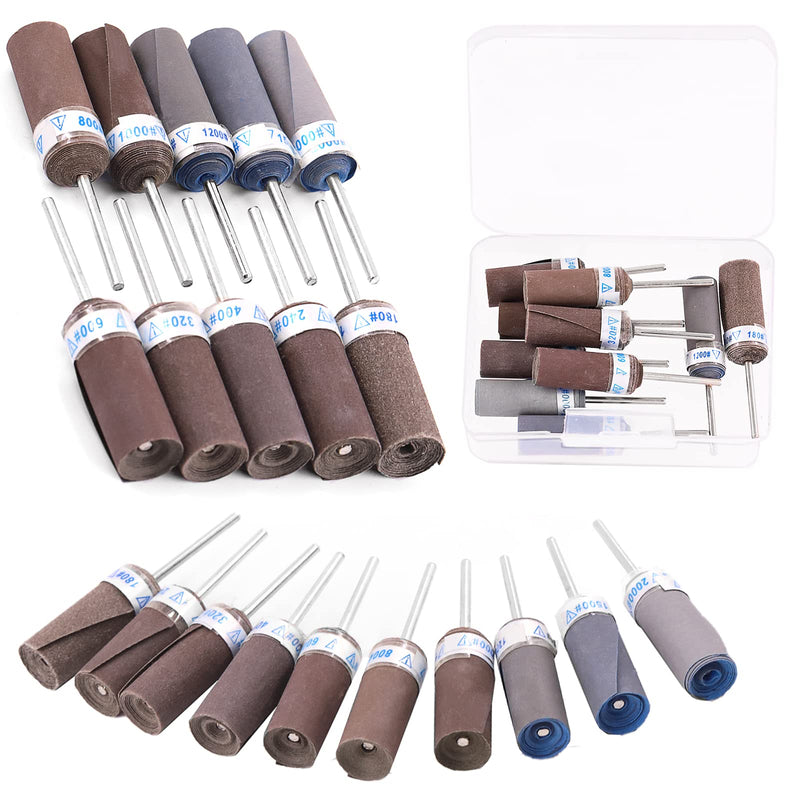 [Australia - AusPower] - Swpeet 10 Pcs Sanding Drums Sleeves Kit, 180-2500 Grit Sandpaper Grinding Head Sandpaper Bar Stick, Abrasives Cartridge Rolls, Polishing Burr Stick Roller Sanding Tool, Woodworking Polishing Tool 