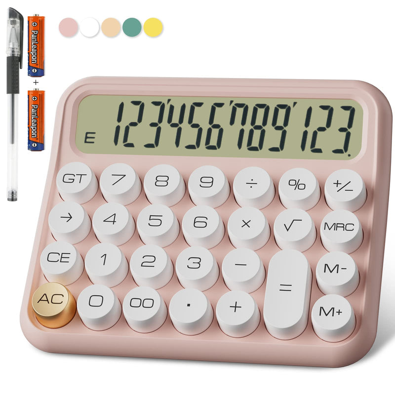 [Australia - AusPower] - Mechanical Calculator 12 Digit Extra Large 5-Inch LCD Display, DECKLIT Battery Desk Calculator, Big Buttons Easy to Press Use as Office Calculators Desktop, 15°Tilt Screen for Kids Calculator(Pink) Pink 