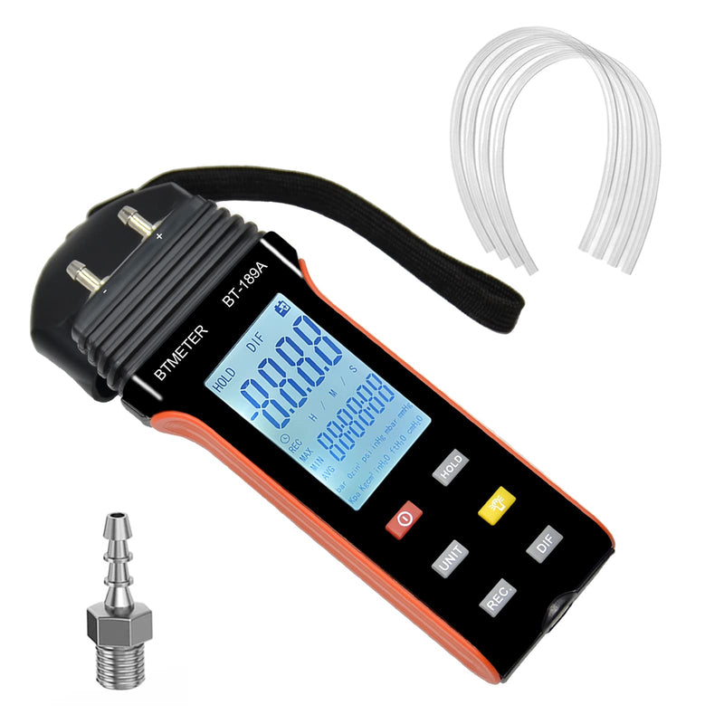 [Australia - AusPower] - BTMETER Manometer HVAC Gas Pressure Tester 189A, Dual-Port Air Pressure Meter Gauge with Hose Kit Measure Static Pressure Differential Gas Pressure for Furnace Water Column Orange 