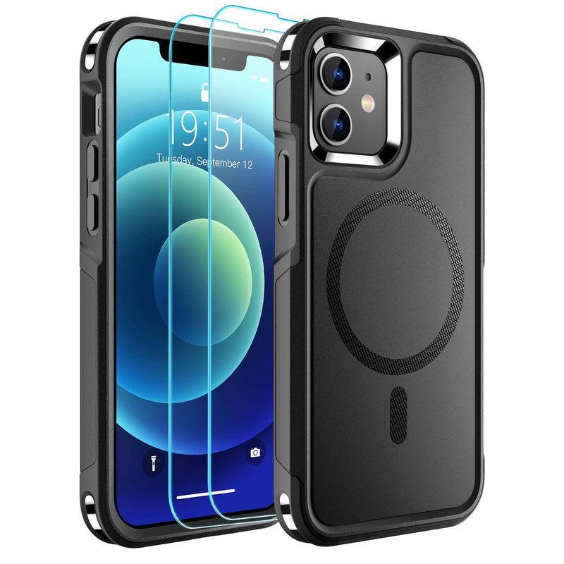 [Australia - AusPower] - SUPFINE Magnetic for iPhone 12 Case/iPhone 12 Pro Case, [Compatible with MagSafe] [10 FT Military Grade Drop Protection] 2X [Tempered Glass Screen Protector] Phone Case for iPhone 12/12 Pro, Black 