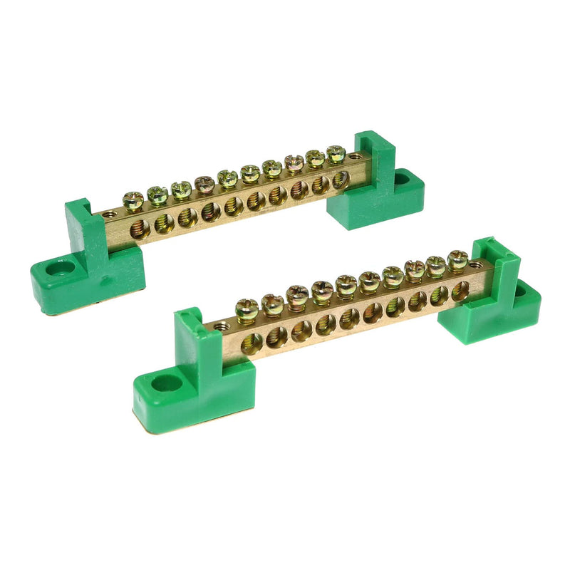 [Australia - AusPower] - RLECS 2pcs 10 Positions Terminal Bus Bar Terminal Block Brass Wire Screw Terminal Grounding Strip Bus Bar Block, Green 