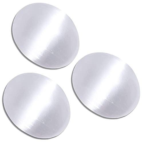 Selenite Crystal Palm Stone, High Energy Calming Effects Healing Crystals, Natural Reiki & Body Chakra Balancing, Best for Gifts & Home Décor – Pack 3
