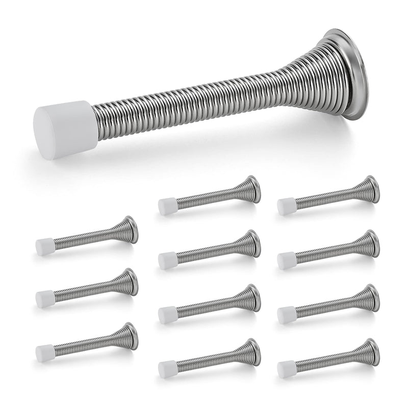[Australia - AusPower] - Ravinte Door Stoppers, 12 Pack Spring Door Stops with Rubber Bumper, Satin Nickel Door Stoppers for Bottom of Door 