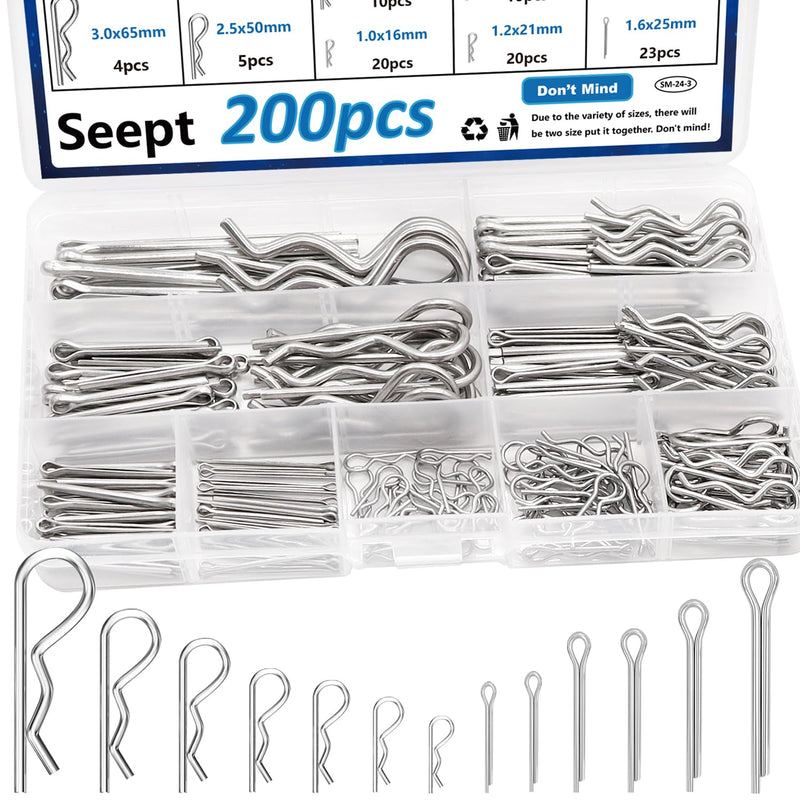 [Australia - AusPower] - 200pcs 13-Values Cotter Pin Assortment Kit 304 Stainless Steel Cotter Pins Hitch Pin Clip Tractor Cotter Pin Used for Hitch Pin Lock System, Trucks, Engine Repair in Towing Hitch Clips & Pins 