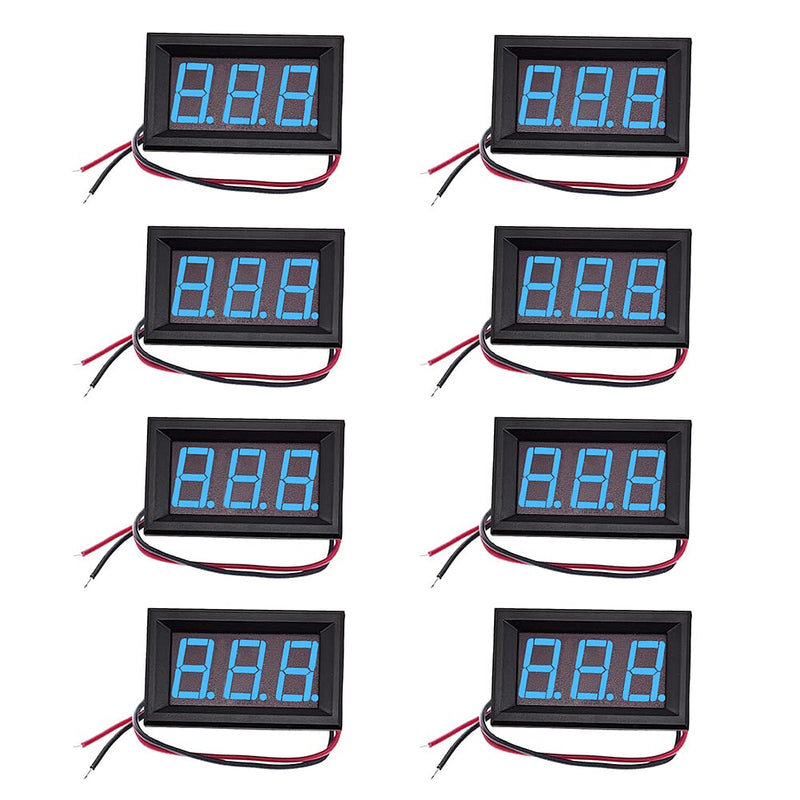[Australia - AusPower] - 0.56 Inch Two-Wire Digital Voltage Display 3 Bits DC 4.5-30V LED Voltmeter Waterproof Display Voltage Tester Meter with Plastic Shell (Blue, 8 Pack) 