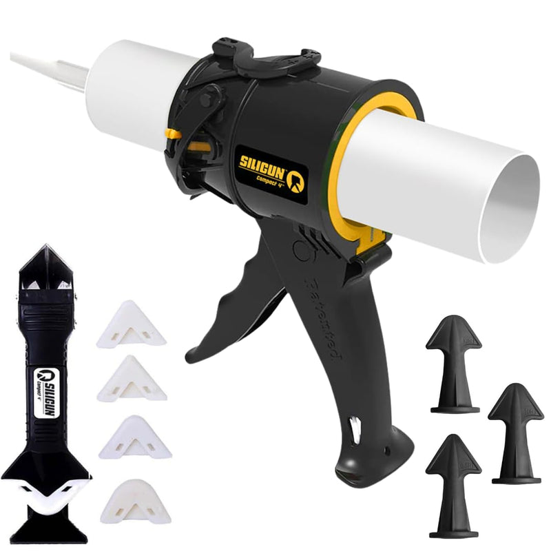 [Australia - AusPower] - SILIGUN Compact Caulking Gun with Caulking Tools and Caulk Nozzle - No Drip Caulk Gun - Patented Design - Lightweight ABS Frame - Works with All 10 oz Tubes 