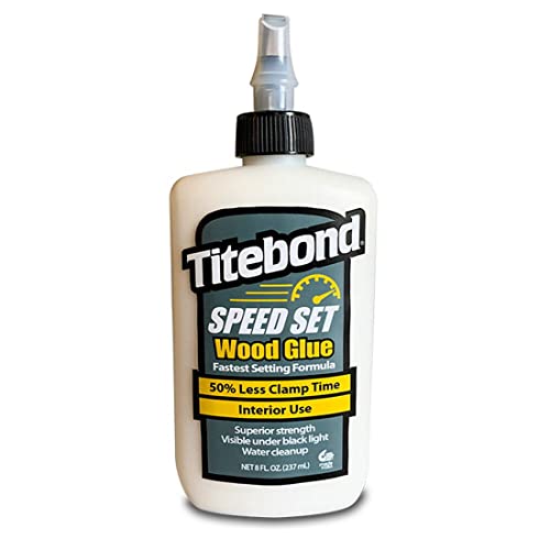 Titebond Speed Set wood glue 8 oz bottle, fast-setting PVA adhesive for woodworking with 15-minute clamp time