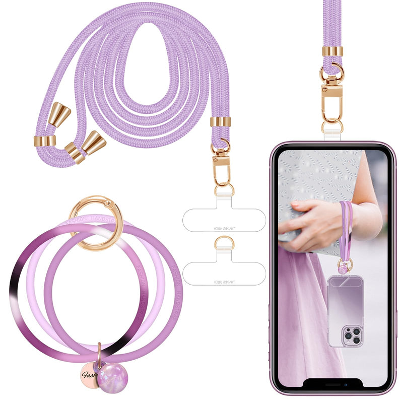 [Australia - AusPower] - ROCONTRIP Phone Lanyard,2 in 1 Crossbody Lanyard Fashion Silicone Wrist Strap Phone Charms with 2 X Phone Patch for Women Shopping Traveling Outdoor(Purple) Purple 