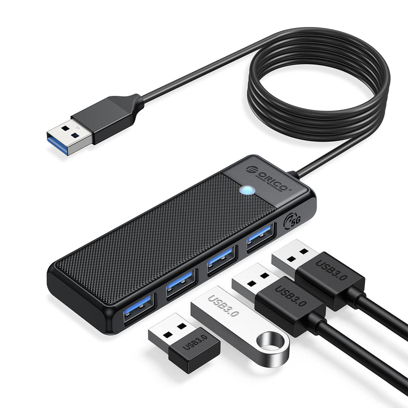 [Australia - AusPower] - USB 3.0 Hub, ORICO 4-Port USB Hub with 6FT Long Cable, Ultra Slim USB Splitter for Laptop MacBook Pro, iMac, Surface Pro, XPS, PS5，PC, Flash Drive, Mobile HDD(Black/6ft) Black/USB-A 