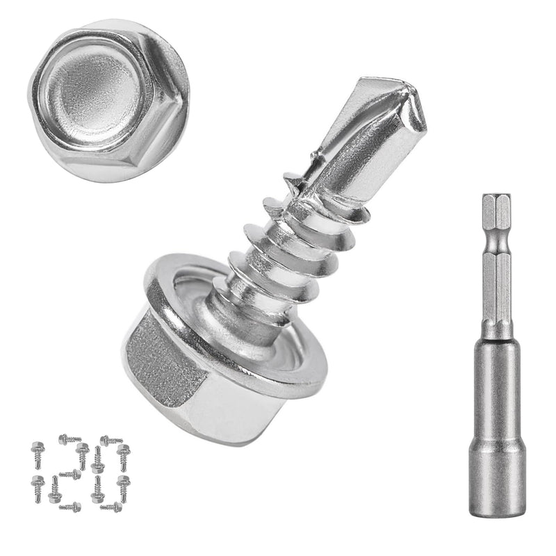 [Australia - AusPower] - 120PCS #8 x 1/2'' Sheet Metal Screws 410 Stainless Steel Hex Washer Head Fast Self Tapping Screws with Screwdriver Bit Silver #8 x 1/2'' 