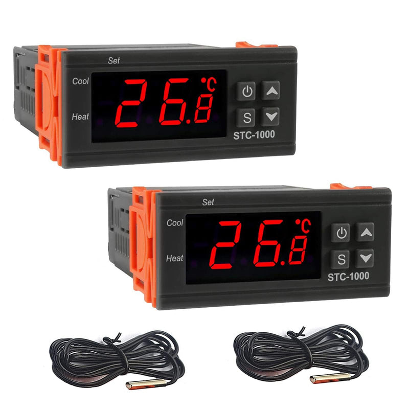 [Australia - AusPower] - STC-1000 Digital Temperature Controller,AC 10A 110V-220V Digital LED Temperature Controller Heating Cooling Centigrade Thermostat 2 Relays Output with NTC Sensor Probe (2 Pack) 