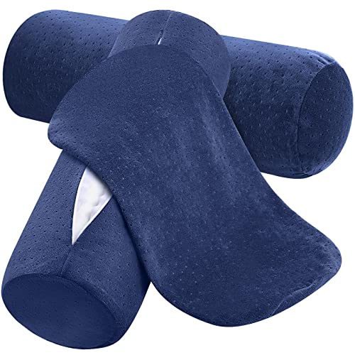 Remerry 2 Pcs Velvet Neck Roll Pillow Covers, 18 x 6 Inches, Navy Blue