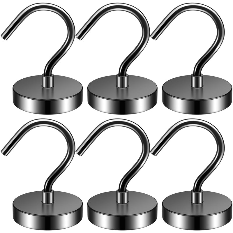 [Australia - AusPower] - 6 Pack Magnetic Hooks 60LBS Heavy Duty Magnetic Hooks, Neodymium Magnet Hooks for Hanging, Magnet with Hooks Strong Magnetic Hooks for Cruise, Grill, Towel, Kitchen Indoor Hanging 6Pack 60lbs+ Black 