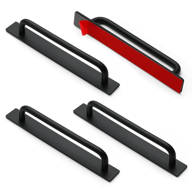 Ravinte Adhesive Cabinet Handles Self Stick Drawer Pulls Stick on Handle Black Cabinet Pulls No Drilling Push Pull Helper for Kitchen Cabinet Window Sliding Closet Door Handle - 8.35", 4 Pack 8.35 in Length