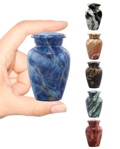 Marble Finish Keepsake Sharing Urn – Mini Metal Cremation Urn for Human or Pet Ashes – Small Memorial Token Urn with Velvet Bag & Funnel – A Perfect Tribute & Gift for Families (Exotic Blue) Exotic Blue
