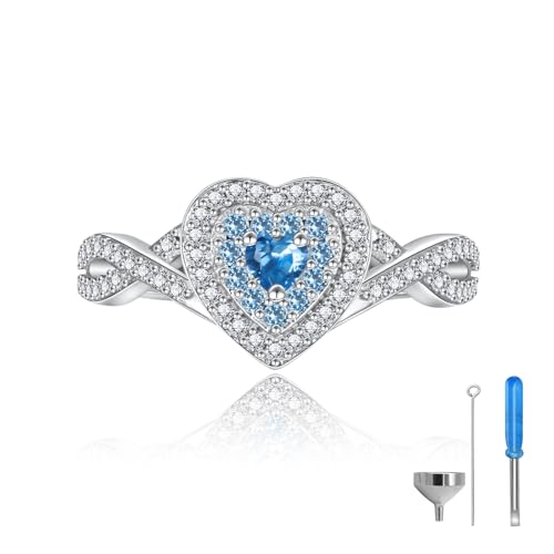 Sariel Teardrop Cremation Ring for Ashes - 925 Sterling Silver Urn Keepake Rings Memorial Jewelry for Women Heart (Blue) 8