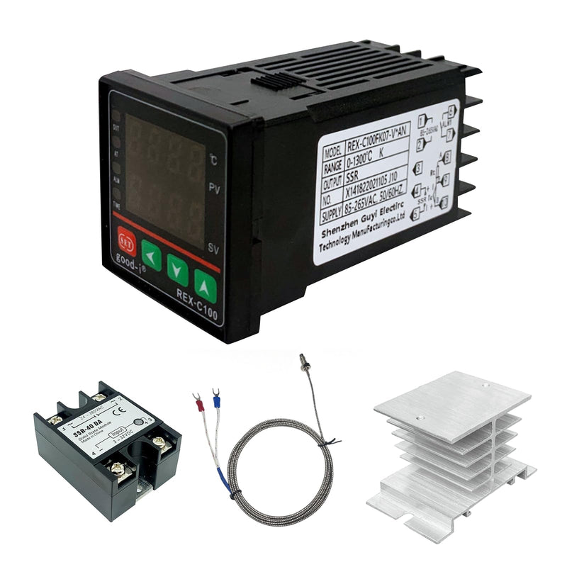 [Australia - AusPower] - PID Temperature Controller, Digital Display REX-C100 Temperature Controllers Box with Solid State Relay SSR 40DA and K Thermocouple Probe, Universal 100-240V (PID+40DA SSR+Heat Sink+K Sensor) PID+40DA SSR+Heat Sink+K Sensor 