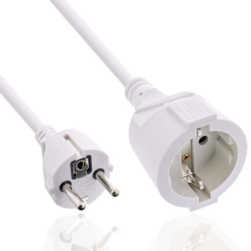 Inline Protective Contact Extension Cable CEE 7/7 Male / Female 1 m White | For indoor use, GS certified with child protection, 230V, H05VV-F3G1.5, 16400W 1m