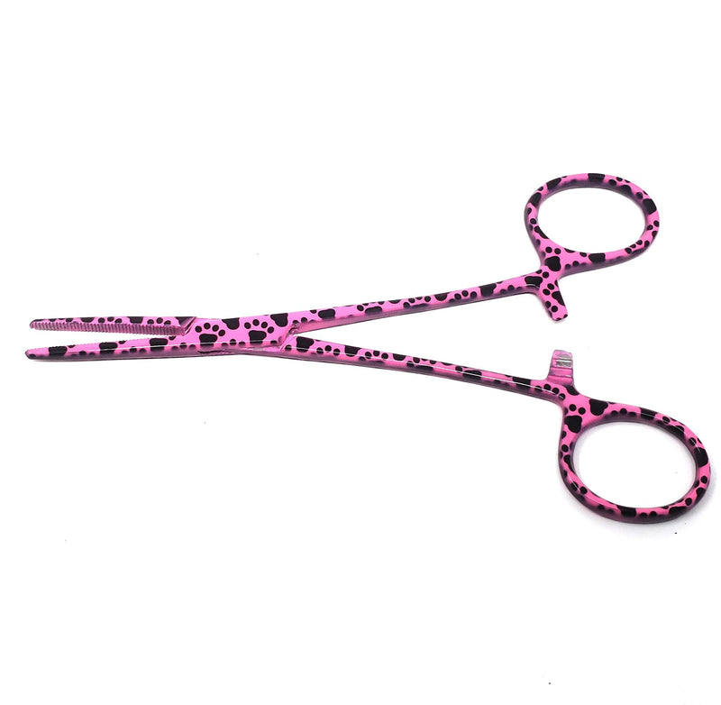 A2Z SCILAB Dog Pet Ear/Nose Hair Puller Grooming Hemostat Locking Forceps Pliers, 5.5" (14cm), Straight (Pink Paws) Pink Paws