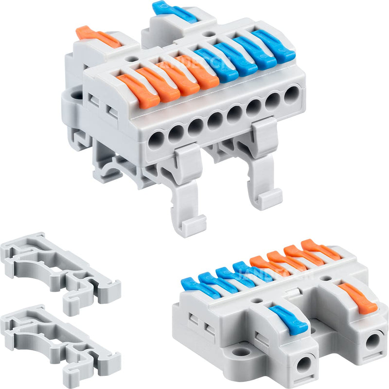 [Australia - AusPower] - 6pcs DIN Rail Terminal Blocks, DIY Splicing Wire Connectors for Circuit Inline 18-12AWG (2 in 8 out) 2 in 8 out 