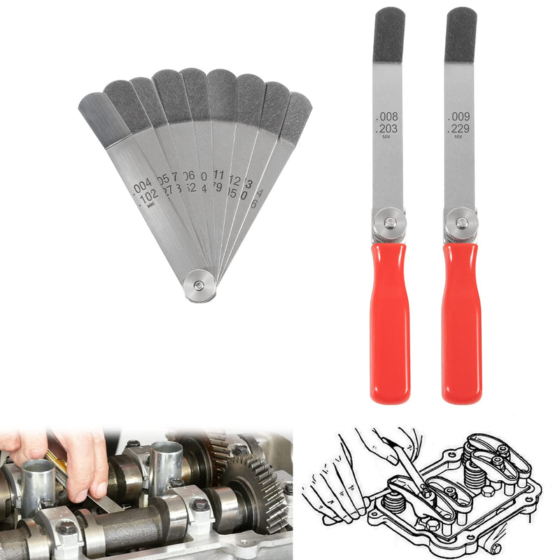 [Australia - AusPower] - A308 Offset Valve Tappet Gauge Set, 11-Blades Feeler Gauge/Feeler Blade with Two Handles (0.004" to 0.014") 