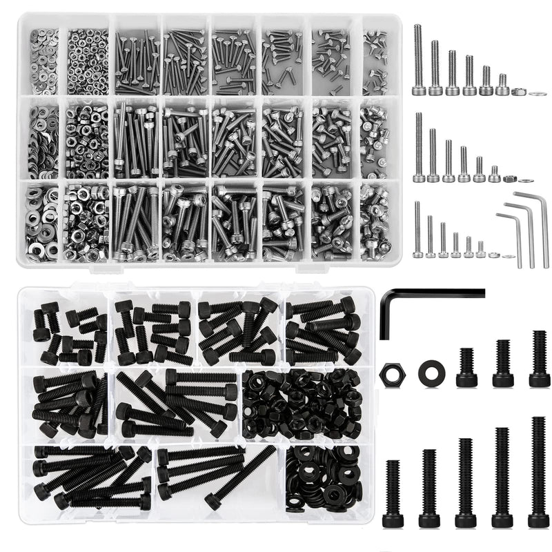 [Australia - AusPower] - Metric Bolt Assortment M2 M3 M4 M6 Screws Nuts and Washers Hex Socket Head Cap Machine Screws, Bolts and Nuts Kit 