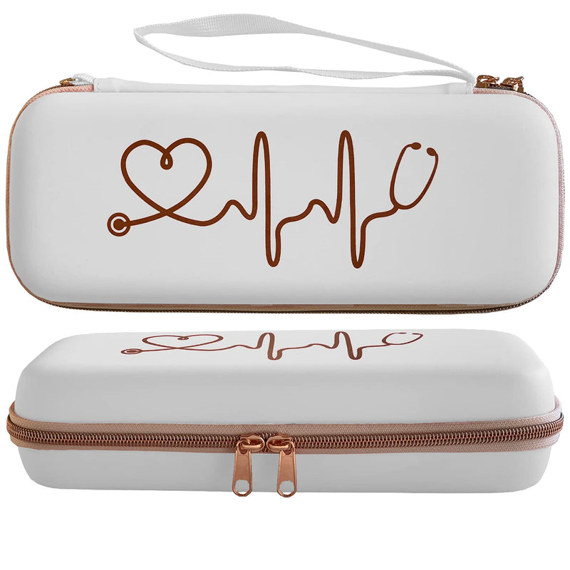 [Australia - AusPower] - Stethoscope Case for Nurses for 3M Littmann/MDF/Omron Stethoscopes - Extra Room for Medical Bandage Scissors EMT Trauma Shears and LED Penlight, (White Rosegold) A_White Rosegold 