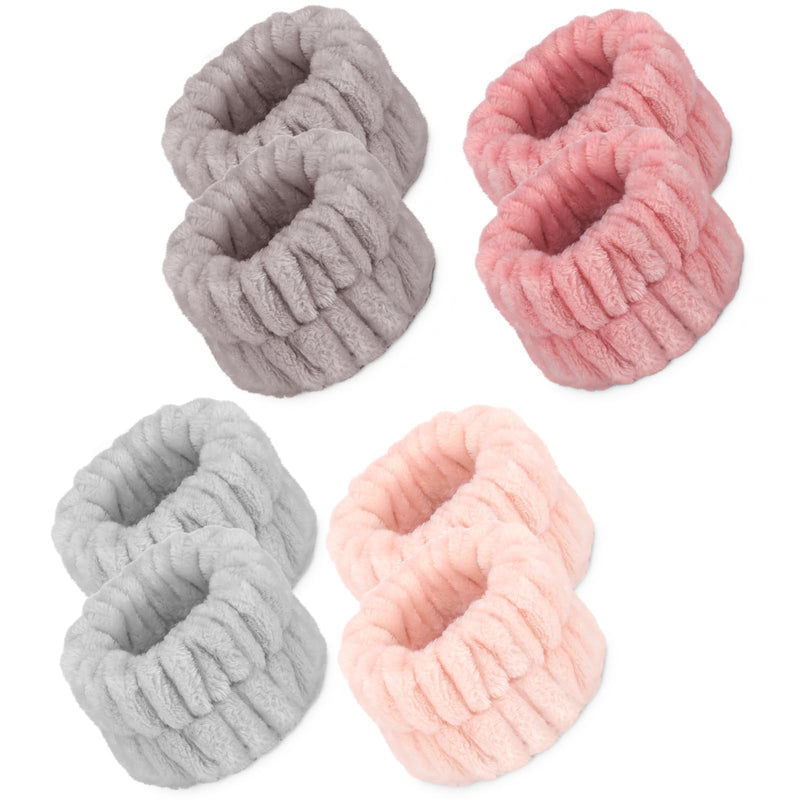 [Australia - AusPower] - 8 Pcs Spa Wrist Bands - Absorbent Microfiber Wristbands for Bathing, Prevent Water Spilling Down Your Arms Grey, Rose, Pink, Brown 