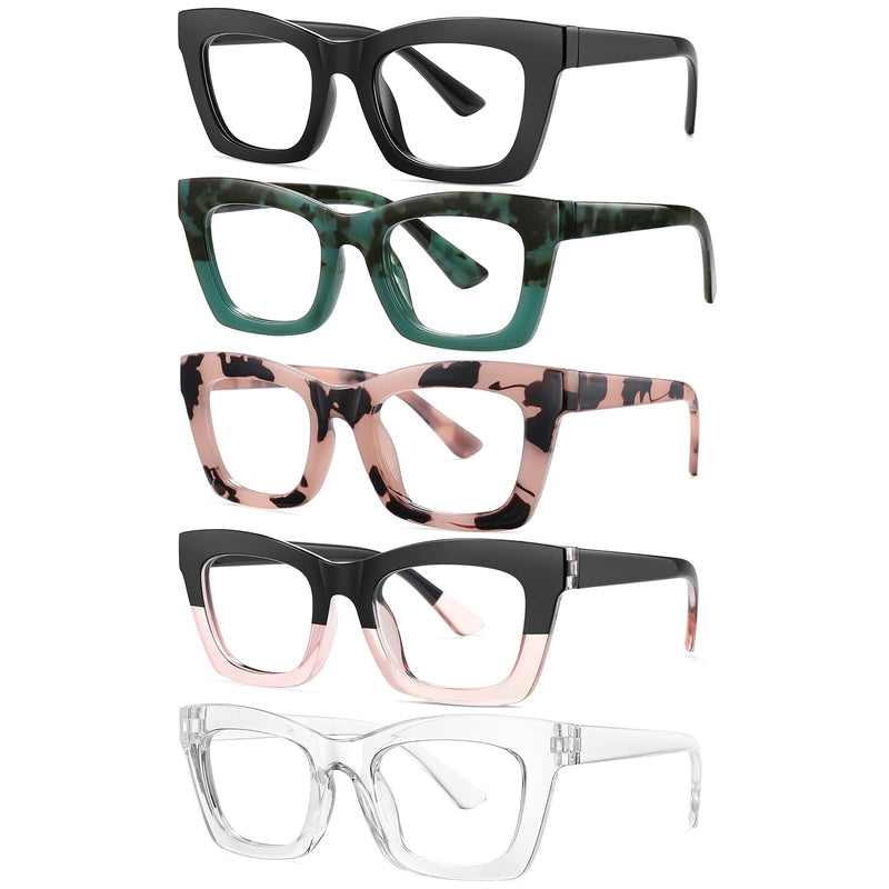 [Australia - AusPower] - Reading Glasses for Women Blue Light Blocking Glasses Filter UV Square Readers Glasses for Men and Women 5 Pack Black+green+pink+blackpink+transparent 1.5 x 